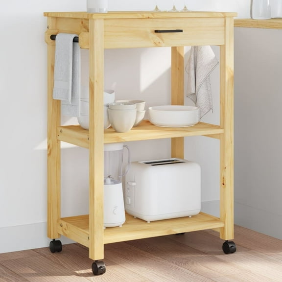 vidaXL Kitchen Trolley Rolling Cart Storage Cart Trolley MONZA Solid Wood Pine 23.6"x15.7"x35.4"
