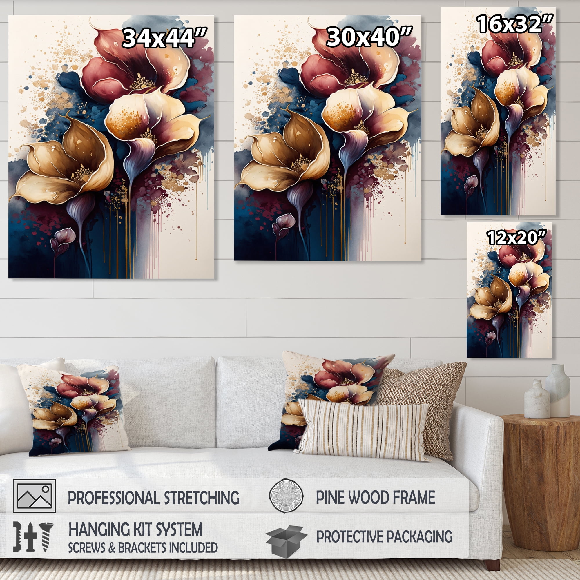 Designart Blue And Burgundy Cally Lily Bouquet IV Canvas Wall Art