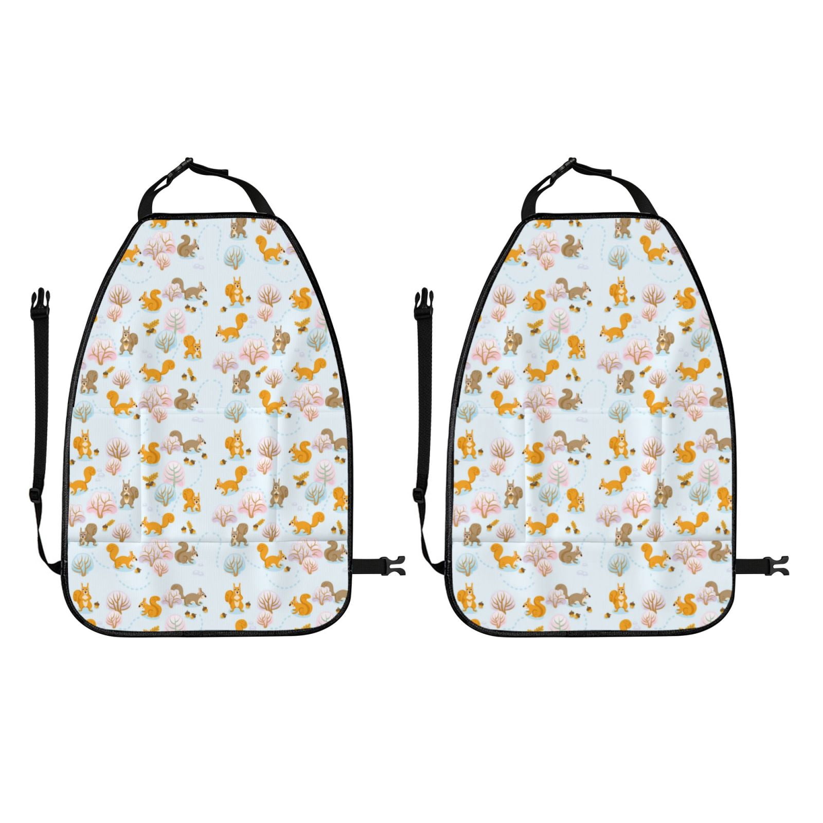 Kdxio Squirrel In The Forest Print 2 Pack Car Kick Mat Seat Cover Back Protector Mat with Pockets for Organizer Backseat Protector and Storage Anti Kick Pad for Vehicles