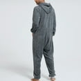 thumbnail image 4 of Previn Men's Hooded Onesie Pajamas Full Zipper Fall Winter Soft Lightweight Fuzzy Fleece Loungewear Sleepwear Zip Up Jumpsuit Loose Baggy Adults Long Sleeve Long Pants One Piece Pjs Grey Medium, 4 of 5
