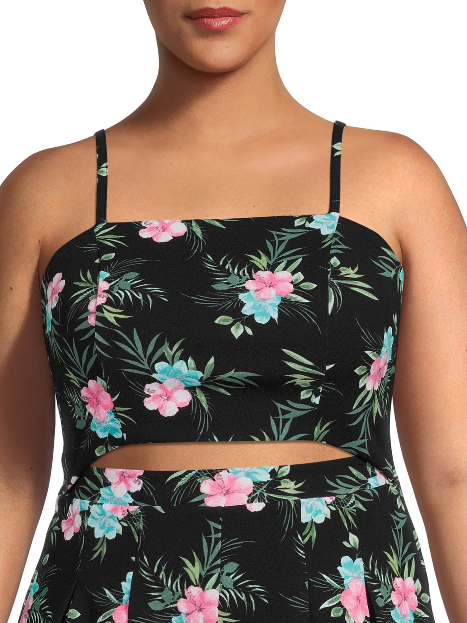 Madden NYC Juniors' Plus Size Printed Cutout Romper
