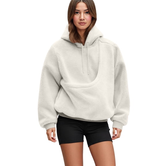 Sewkxo Cat Pouch Hoodie Pet Carrier Hoodies Women Oversized Kangaroo Pocket Lightweight Sweatshirts,White S