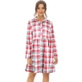 thumbnail image 2 of FANCYINN Women's Gingham Stand Collar Shirt Dress Button Down Casual Long Sleeve Tie Sleeves Mini Plaid Shirt Dresses Red and White and Grey XL, 2 of 5