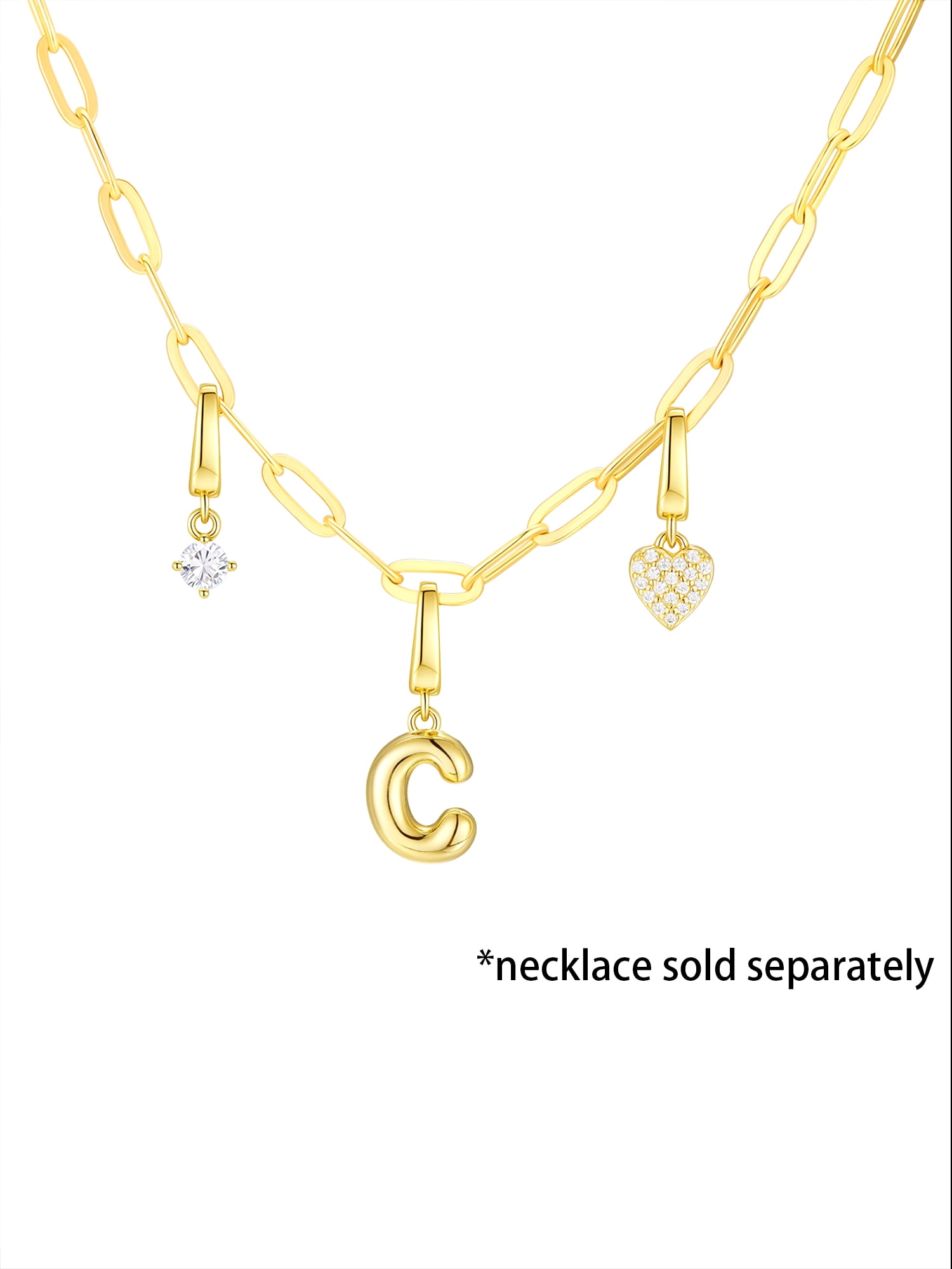 Brilliance Fine Jewelry Simulated Diamond Initial C Charm Set in 14KT Gold Plated Sterling Silver