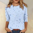 thumbnail image 3 of JTZGDY Floral Shirts for Women Dressy Casual Summer 3/4 Lenght Sleeve Round Neck Graphic T-Shirts Tops Loose Fit Comfy Tunic Blouse Light Blue S, 3 of 5