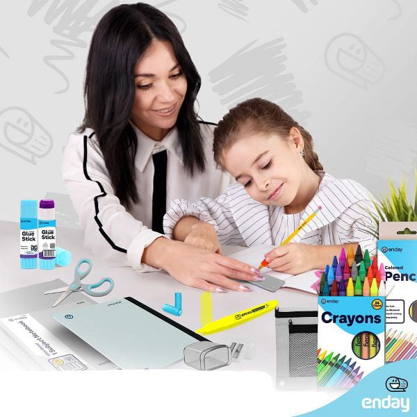 School Supplies Kit for Grades K–5 – 71 Items: Composition Notebook Subject Notebook, Pencils, Folders Colored Pencils, Crayons, Scissors, Glue & More