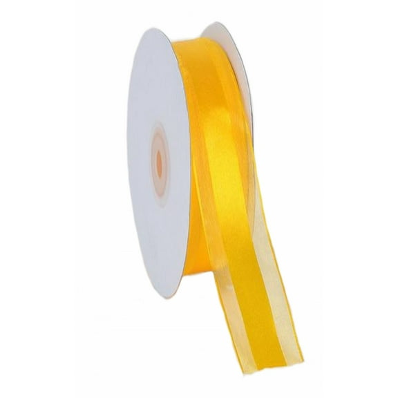 7/8" Sheer Organza with Satin Middle Ribbon 25 Yards - Harvest Yellow