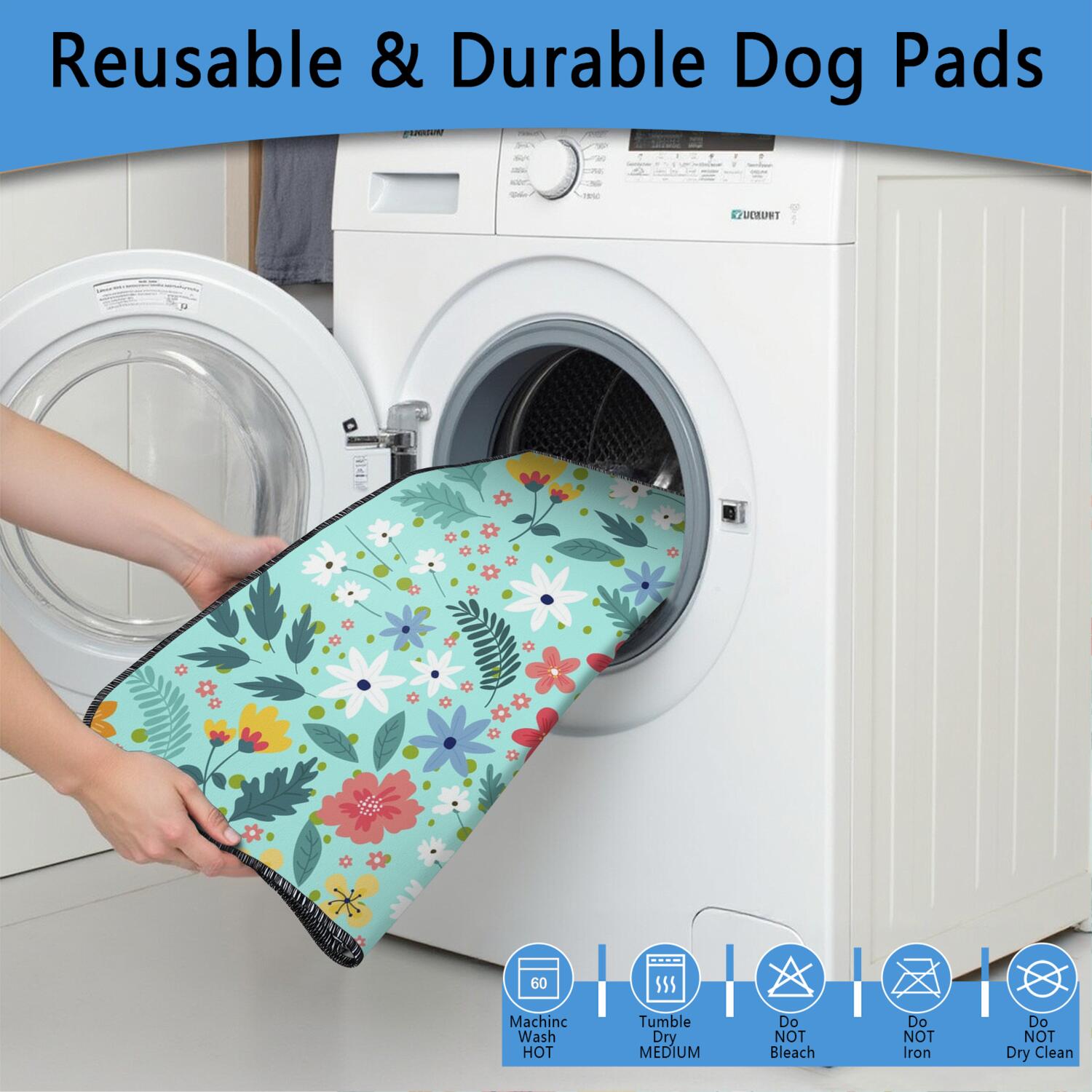 2-Pack Floral Washable Pet Training Mats, Extra Large 48x48 Inch Reusable Puppy Pads, Non-Slip Housebreaking Solution for Big Dog Crate and Floor Use