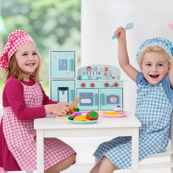 Kitem Play Kitchen for Kids, Wooden Play Kitchen Set with Rich Accessories, Sturdy Construction Pretend Play Kitchen Set, Children Dollhouse Toys for Training Motor Skills, Type B