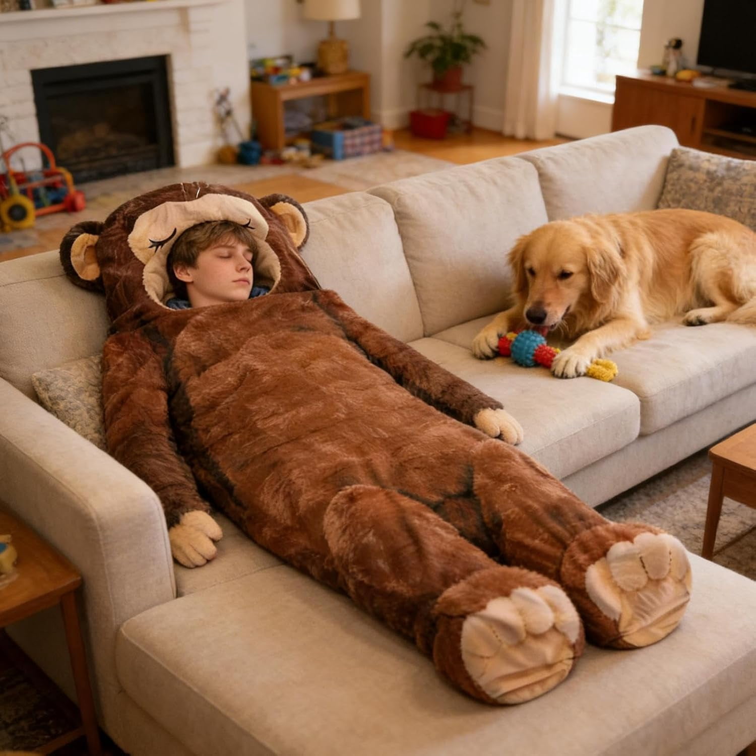 Plush Monkey Sleeping Bag for Adults, Cold Weather Soft Plush Blanket Bag with Tail, for Men Women Travel Indoor Outdoor Backpacking Hiking Reading Watching TV(Brown)