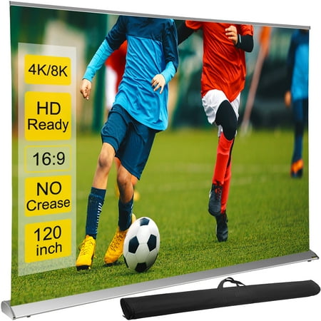 VEVORbrand Projector Screen, 70" 16:9 Manual Pull up Projector Screen, Portable Floor-Rising Projection Screen 4K/8K Ultra HDR, Indoor Outdoor Movie Screen W / Storage Bag for Home Backyard