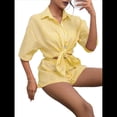 thumbnail image 2 of Pijama de 2 Piezas para Mujer, con Botones A Rayas, Corta, Solapa y Pantalón Corto. Amarillo S, 2 of 10