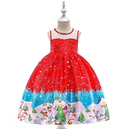 

Gotyou Girl s Christmas Princess Dress Toddler Kids Santa Claus Snowman Lace Print Outfit Casual Swing Party Dress
