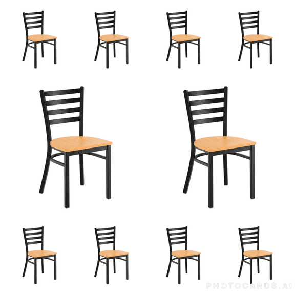 (10 PACK) Black Ladder Back Metal Restaurant Chair with Natural Wood Seat - Commercial Quality Metal Restaurant Chair