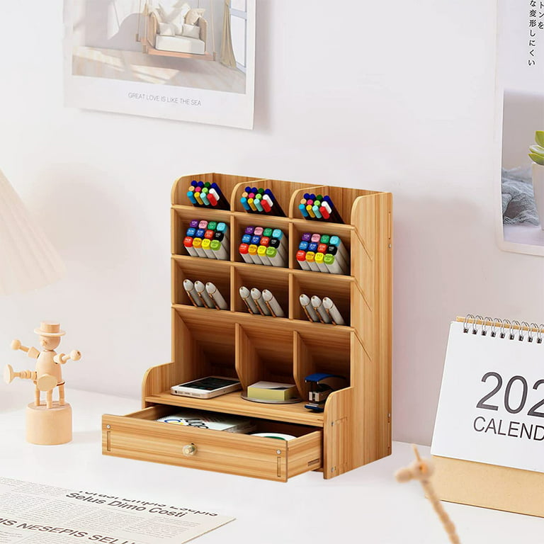 Marbrasse Wooden Desk Organizer, Multi-functional DIY Pen Holder, Organizer for Desk, Desktop Stationary, Easy Assembly, Home Office Art Supplies