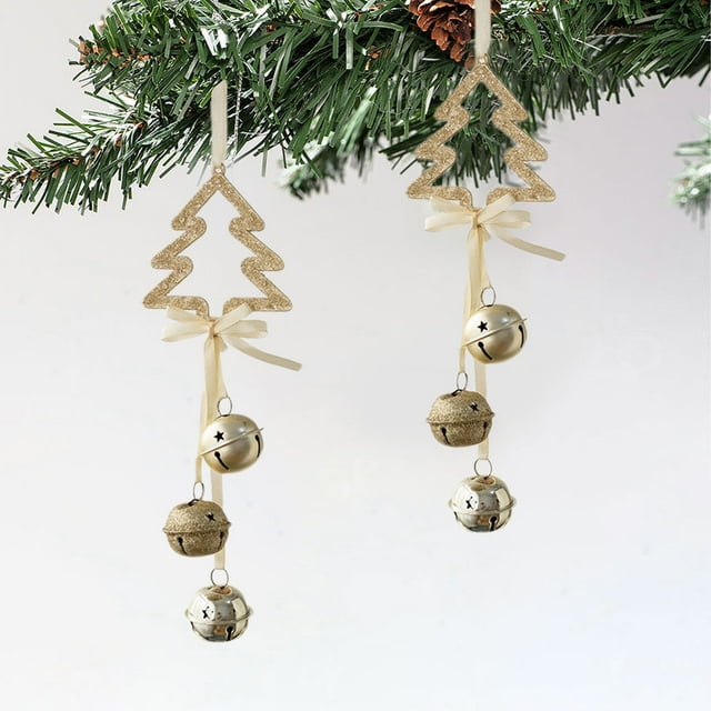ZZkhGO Christmas Hanging Bells, Iron Gold Holiday Decorations, Crisp Sound Festive Bells for Tree Door Window