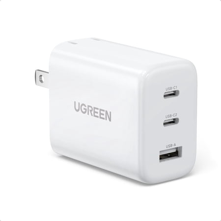 UGREEN USB C Charger 65W, 3 in 1 Fast Wall Charger for iPhone 8-16/Samsung Galaxy, White