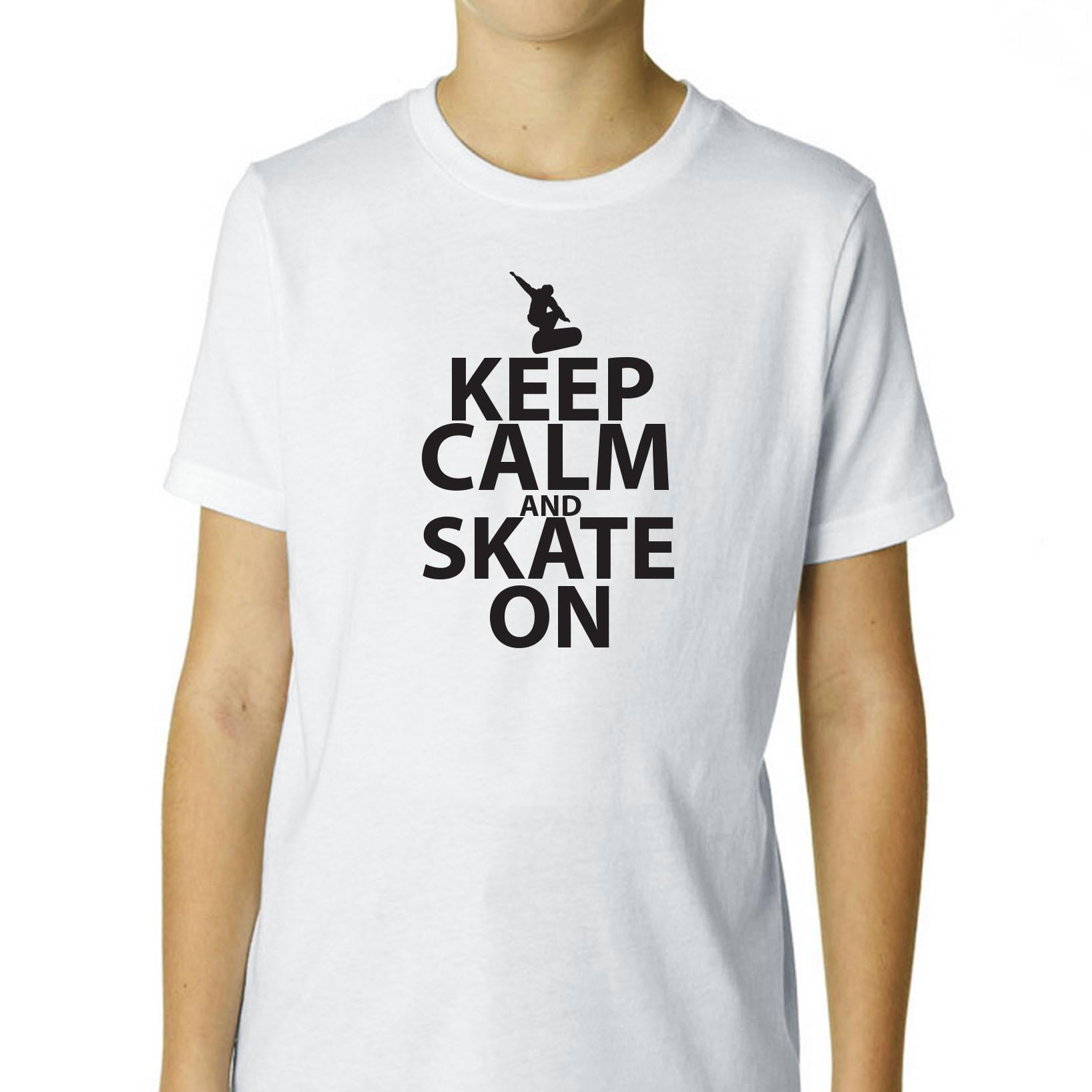 Keep Calm And Skate On Skateboard Graphic Boy's Cotton Youth T-Shirt by Hollywood Thread
