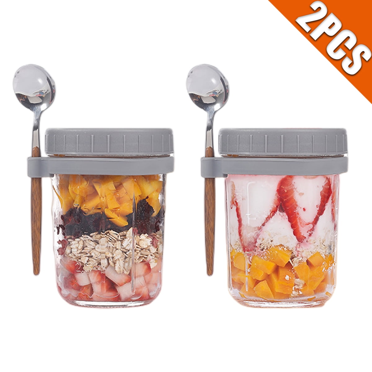 Luxshiny Meal Prep Jars, Yogurt Containers with Spoon Lid Straw and Carrier  Bag, Fruit Salad Storage Container for Breakfast Yogurt Oats Oats