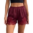 thumbnail image 1 of Shorts casuales de verano para mujer con cintura elástica, ribete de encaje y pernera ancha., 1 of 8