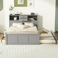thumbnail image 2 of Full Size Pltaform Bed with Trundle and 3 Drawers, Storage Bed with Upper Shelves and USB Ports & Sockets, Wood Bed Frame with Storage Headboard, No Box Spring Needed, Gray, 2 of 9