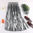thumbnail image 5 of Gold Pleated Maxi Skirt, Accordion Elastic Waist Aline Swing, Metallic Shiny Long Party Skirts for Women, 5 of 5