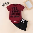 thumbnail image 2 of Coerni Baby Boys Clothes Toddler Summer Outfits Set Letter Print Short Sleeve Romper Tops with Elastic Waist Shorts 2Pcs, 2 of 8