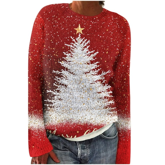 Gytharion Women's Christmas Sweatshirts Winter Xmas Graphic Printed Pullover Knitted Sweater Funny Casual Long Sleeve Crew Neck Holiday Shirts for Women