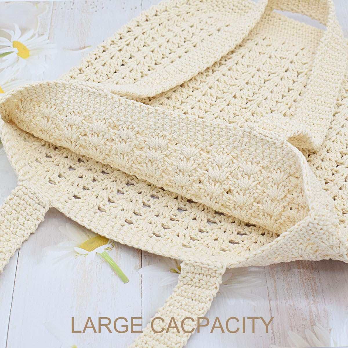 CAILDANL Boho Crochet Summer Handbag Handmade Cotton Rope Knit Shoulder Bags for Women Bohemia Tote for Travel