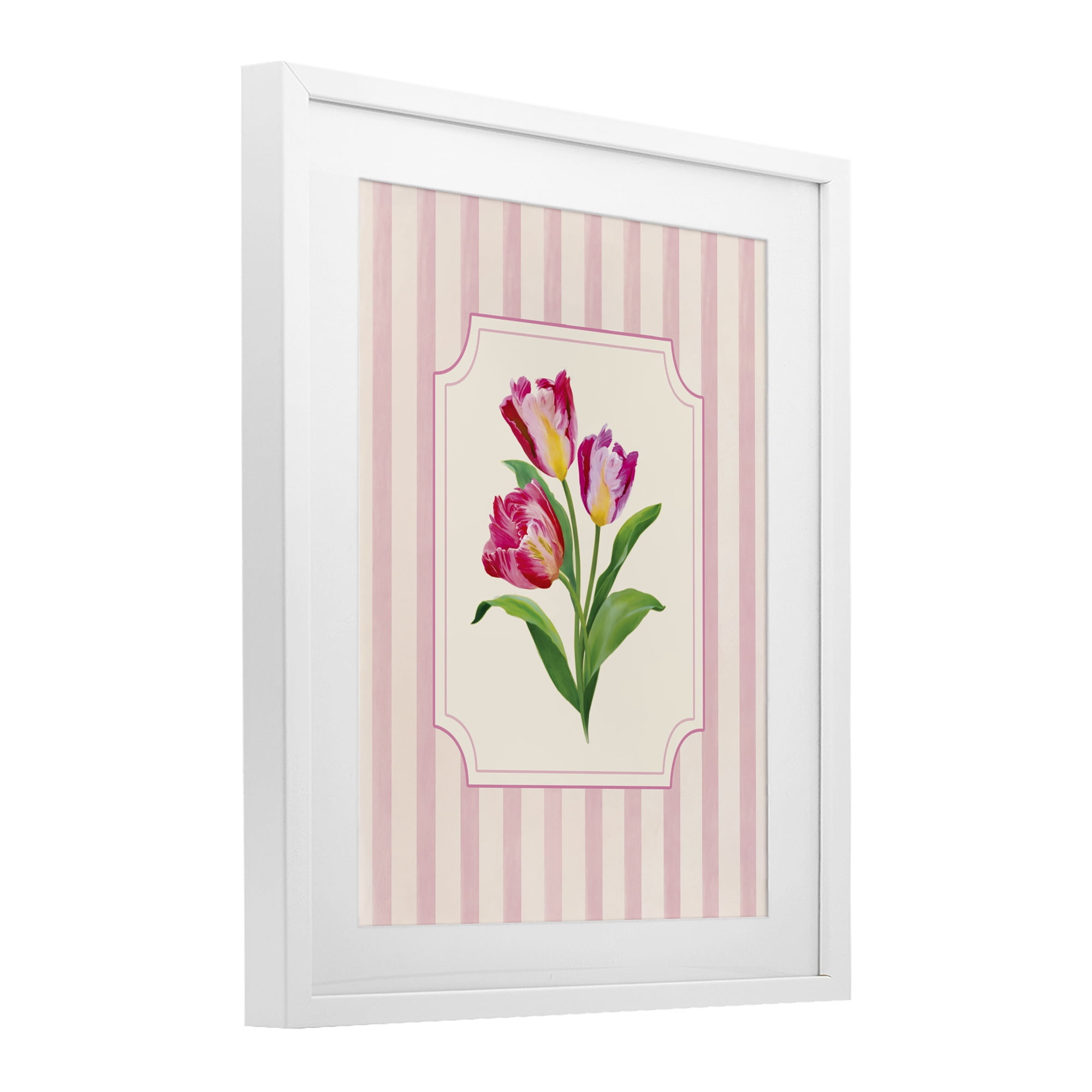 Stupell Industries Magenta Tulips over Stripes White Framed Print Under Glass, design by Diane Neukirch