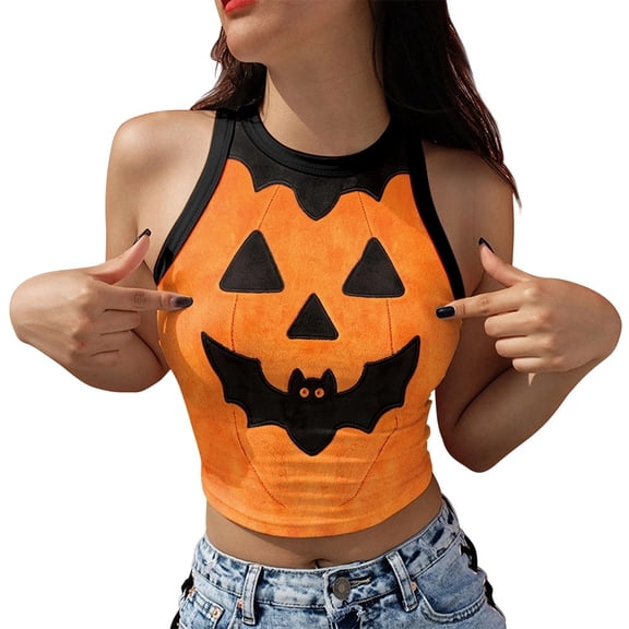 Womens Sleeveless Tank Tops Halloween Pumpkin 3D Printed Decorative Crop Top With A Festive Short Style See Through And Top Basic Camisoles