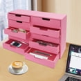 thumbnail image 4 of 4 Pack Wooden Desktop Storage Organizer, Stackable Drawer Cabinet with Drawers Vintage Apothecary Cabinet, Card Catalog Wooden Storage Box for Desktop Organizer,No Assembly Required (Pink), 4 of 16