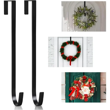 15" Wreath Hanger for Front Door,Sturdy Steel Wreath Door Hanger,Over The Door Hanger Hook (Black,2)