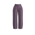 thumbnail image 4 of Women's Capri Suit Trousers High Waist Pleated Cropped Wide Leg Dress Pants with Pockets Business Casual office Work Cropped Pants Purple, 4 of 6
