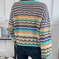 thumbnail image 5 of Qetyuw Womens Colorful Striped Sweater Crochet Knitted Long Sleeve Pullover Jumpers Crew Neck Loose Fit Sweaters, 5 of 7