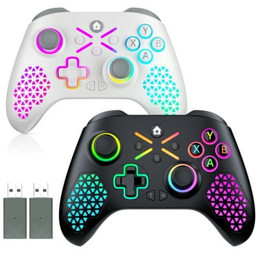 Bonadget 2 Pack Xbox One Controller Wireless RGB Adjustment - Compatible with Xbox One S/X, Xbox Series S/X Gaming Gamepad, Remote Joypad with 2.4G Wireless Adapter, Rechargeable Battery