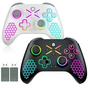 Bonadget 2 Pack Xbox One Controller Wireless RGB Adjustment - Compatible with Xbox One S/X, Xbox Series S/X Gaming Gamepad, Remote Joypad with 2.4G Wireless Adapter, Rechargeable Battery