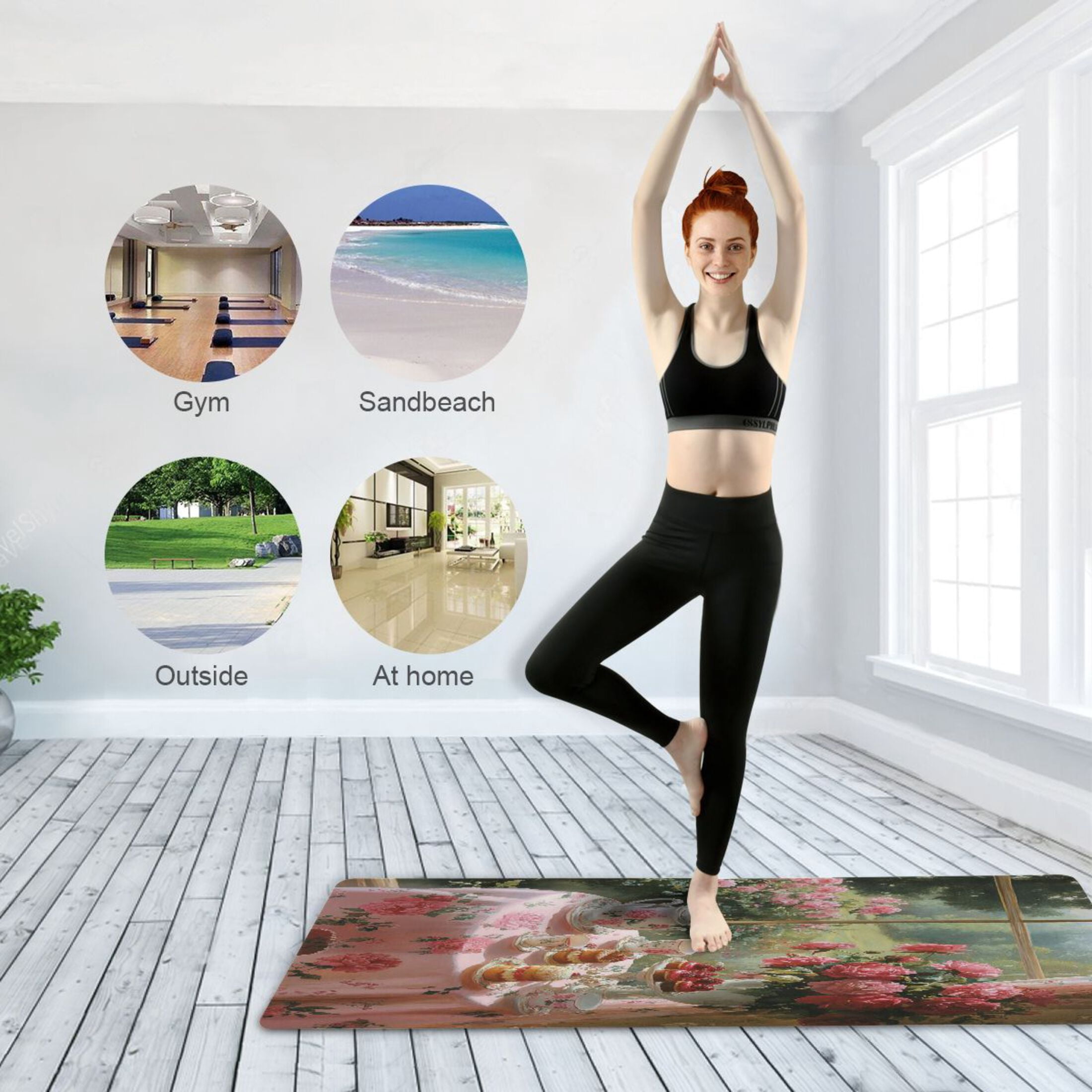 BZSMCE Yoga Mat Women Tea Set with Roses Fitness Mat