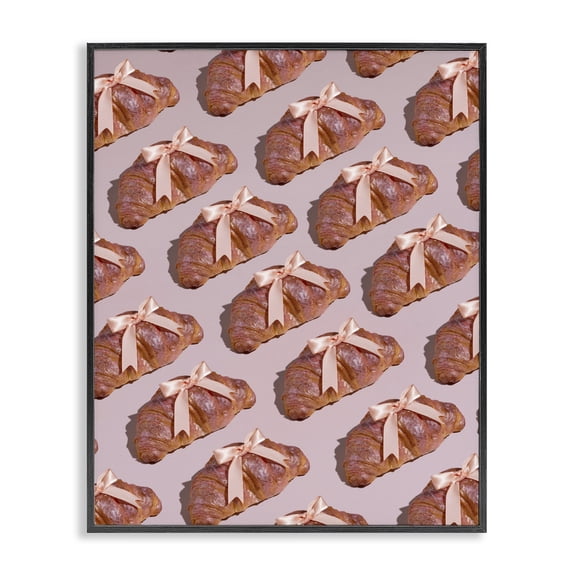 Stupell Industries Croissants with Ribbons Pattern Black Framed Giclee Art, design by LISH Creative