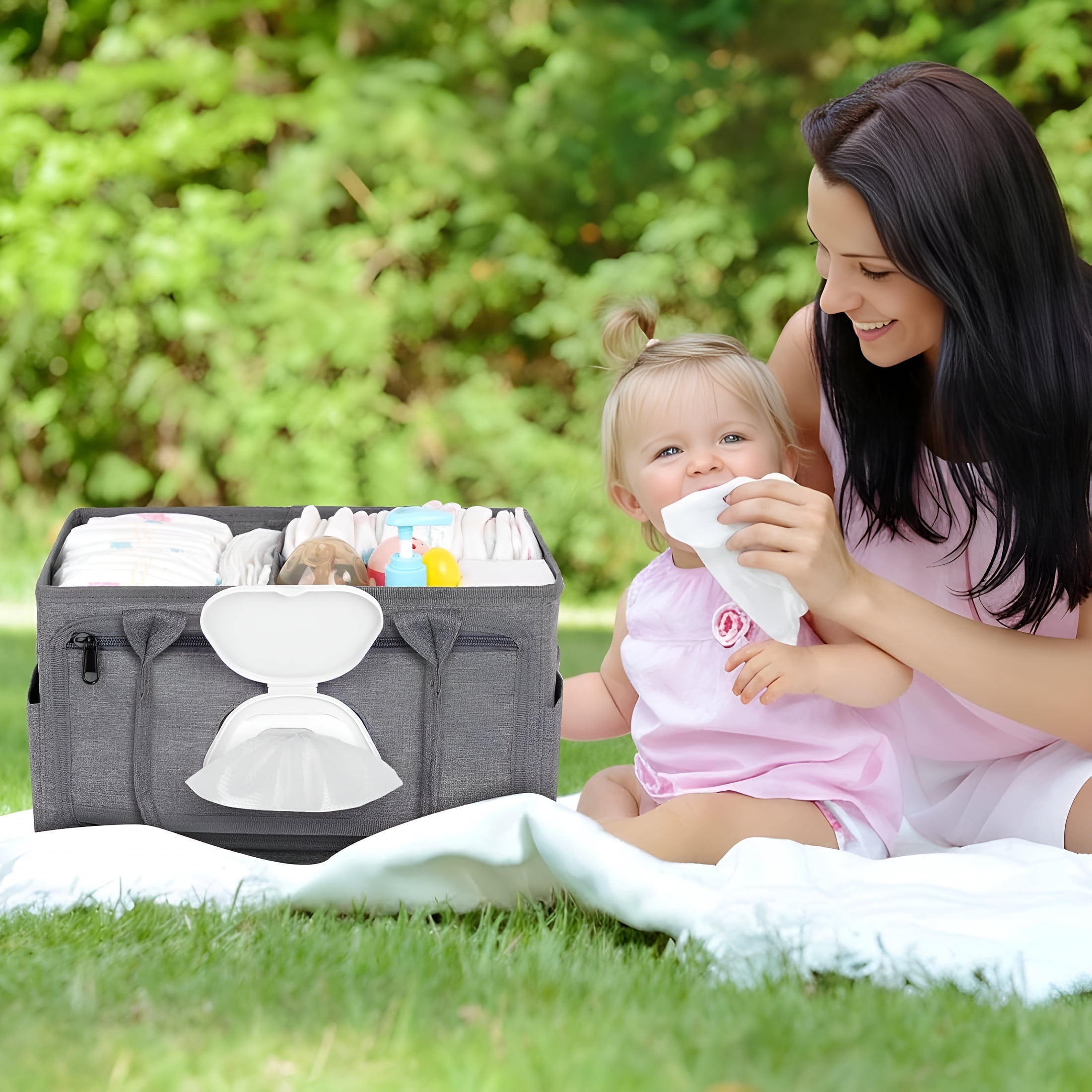 XIBUFE 2026 New Diaper Caddy with Wipe Dispenser One-Handed Access,Premium Diaper Organizer,Portable Car Organizer Nursery Basket for Newborn,Perfect Registry Must Haves for Boys&Girls,Grey