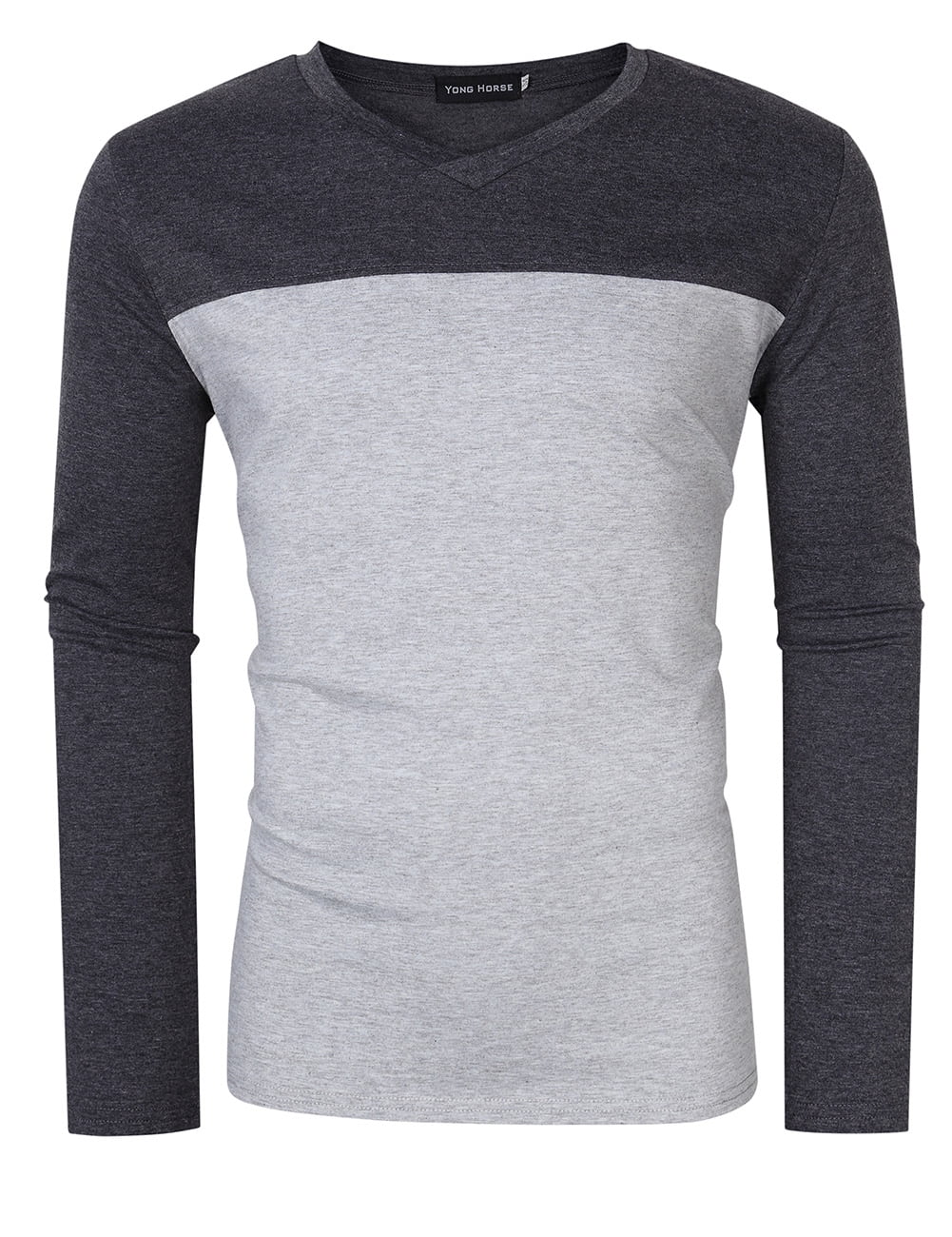 RONSHIN Yong Horse Men's Two Tone Slim Fit Long Sleeve Shirts VNeck