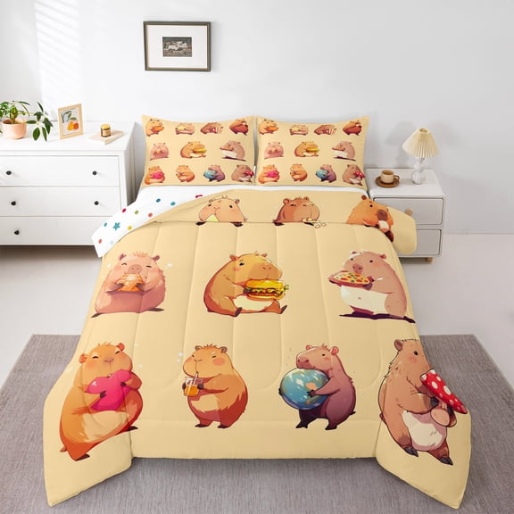 Homewish Kawaii Brown Capybara 2pcs Bedding Comforter Set for Boys Girls,Dreamy Princess Twin Comforter Sets,Cartoon Cute Animal Breathable Bedding Set,Lightweight Room Decor,Reversible