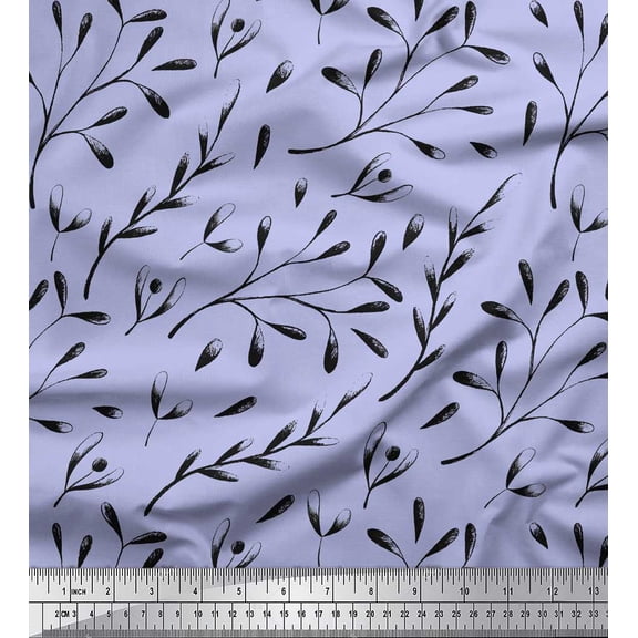 Soimoi Blue Viscose Chiffon Fabric European Seeds Leaves Fabric Prints By Yard 42 Inch Wide