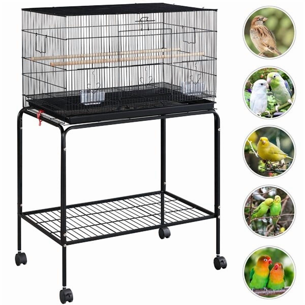 ZYPPP Flight Bird Cage for Parakeet Budgie Finch Lovebird w/ Detachable Stand&Wheels
