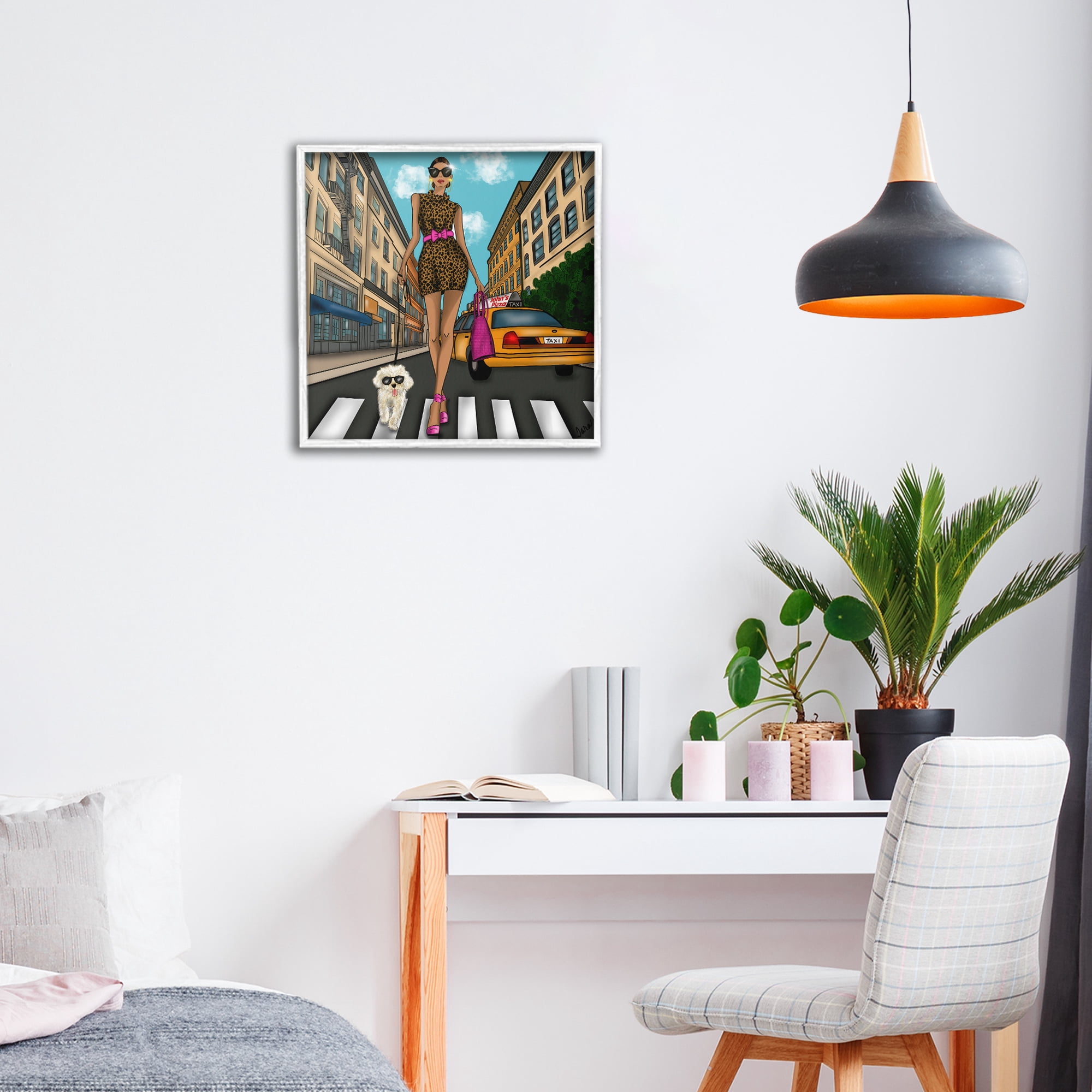 Stupell Industries Fashion Girl in Big City White Framed Giclee Art, design by Tara Boone