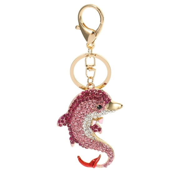 WASHWEPE Cute Keychains Dolphin Key Chain Pink Rhinestone 1Pack