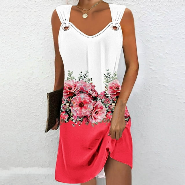 Fankiway Robe Camisole Élégante à Imprimé Géométrique pour Femmes, Col Rond, Robes de Plage pour Femmes, Grande Taille, Robes de Plage pour Femmes
