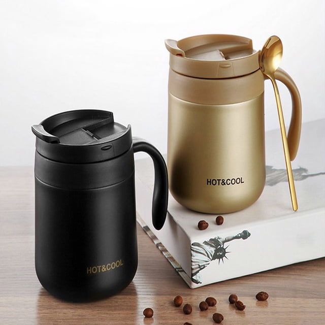 Visland Tasse de Voyage Isolée 500 ml avec Poignée Couvercle Tasse Thermique Portable Réutilisable pour Boissons Chaudes/froides Tasse à Café en Acier Inoxydable