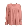 thumbnail image 4 of AXXD Pink Basic Blouses for Women Dressy Casual Summer 2024 Casual Sleeve Long Sleeves V-Neck Loose T-Shirt Blouse Tops, 4 of 7