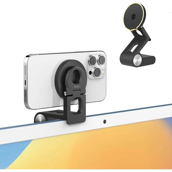 Continuity Camera Mount for Desktop Monitor & iMac, Detachable iPhone Webcam Mount, Adjustable Magnetic Phone Stand 17 Pro/Max 16/15/14/13/12 and Mac TV 4K Display OS Ventura